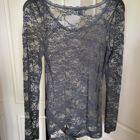 Bozzolo Tops - Lace Gray Long Sleeve Top